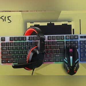 Gaming Keyboard, Headset & Mouse Combo - Black with Red Accents